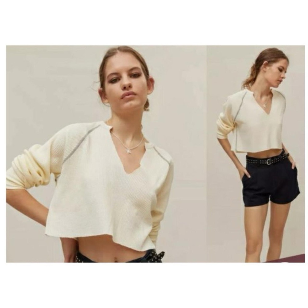 Urban Outfitters BDG Noah Notch Waffle Knit Cropped Top Ivory NWT